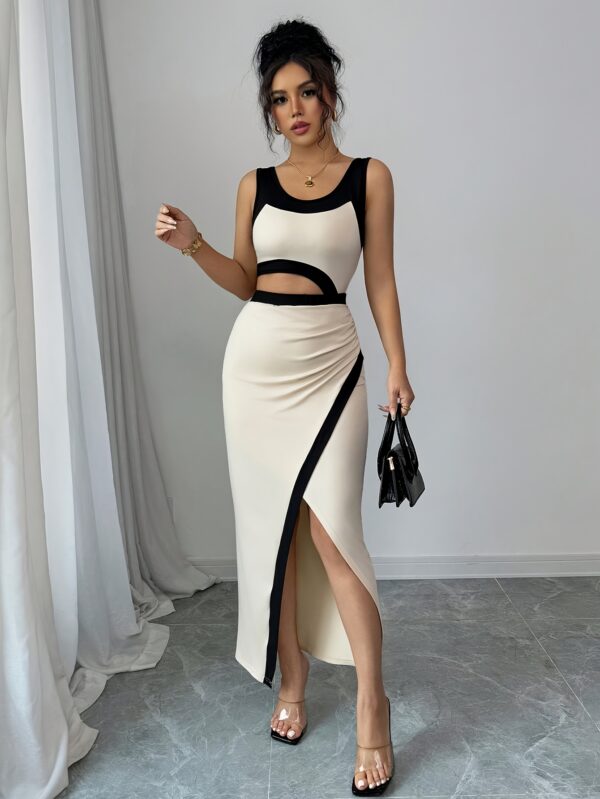 Elegant One-Shoulder Asymmetrical Cutout Maxi Dress for Women - Sexy Solid Color with High-Low Hem, Knit Polyester, Perfect for Adult Fashion, Casual Elegance | Highlow Hemline | Knit Fabric - Image 20