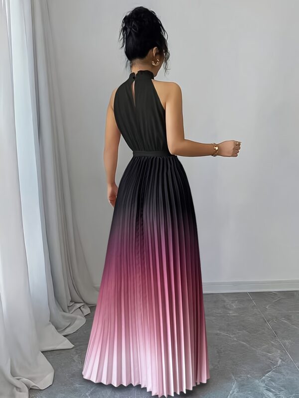 Elegant Gradient A-Line Midi Dress with Ruffle Detail, Tie Waist & Pleated Design - Sleeveless Round Neck for Women - Spring/Summer Collection, Cute Dress - Image 7