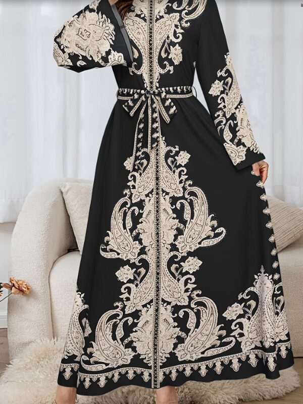 25 New Bohemian Style Elegant Women's Bow Tie Ethnic Print Long Dress - Perfect for Daily Wear, Commuting, Wedding Season, Vacation, and Party Outfits - Image 8