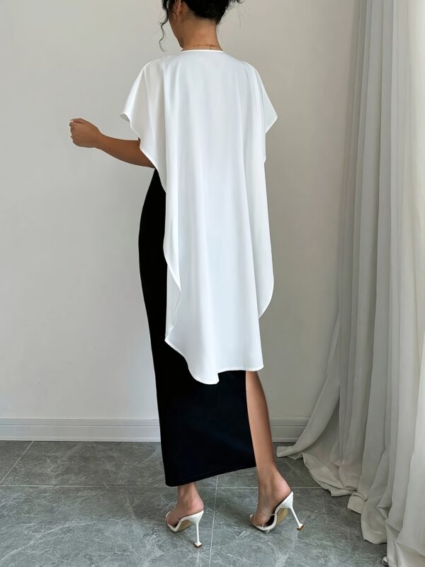 Black and White Contrast Elegant Cape Dress Long Women's Wear - Image 4