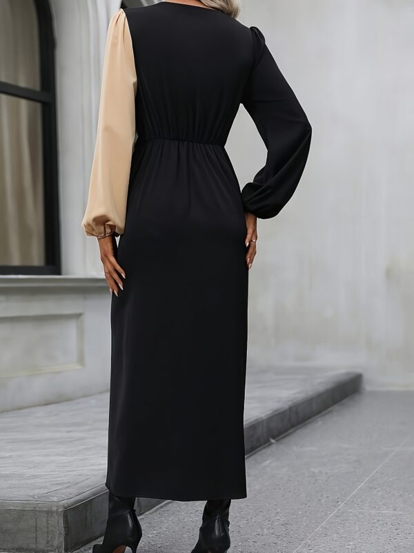 Women's Color Block Long Sleeve Dress, Fit - Image 4
