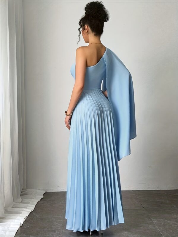 Women's Light Blue One-Shoulder Pleated Sleeveless Dress - Elegant Long Beach Vacation Dress with Asymmetrical Hem, Machine Washable & Wrinkle-Resistant, Fitted Top & Flowy Skirt for Casual Outings, Parties, All-Season Wear, Beach Dresses, Wrinkleresistant Fabric, Summer Outfit, Lightweight Material, Adult Clothing - Image 30