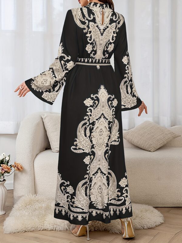 25 New Bohemian Style Elegant Women's Bow Tie Ethnic Print Long Dress - Perfect for Daily Wear, Commuting, Wedding Season, Vacation, and Party Outfits - Image 5
