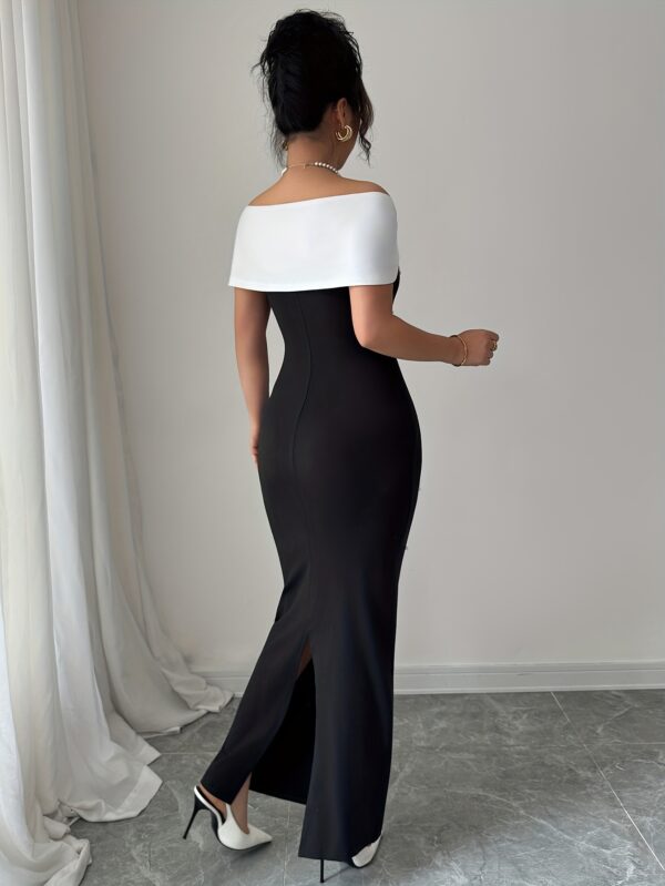 A Black Off-Shoulder Dress Adorned with Elegant Beading, Designed for Banquets And Dates, Showcasing a Slim Waist And a Goddess-Like Charm. - Image 3