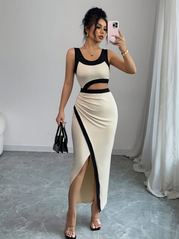 Elegant One-Shoulder Asymmetrical Cutout Maxi Dress for Women - Sexy Solid Color with High-Low Hem, Knit Polyester, Perfect for Adult Fashion, Casual Elegance | Highlow Hemline | Knit Fabric