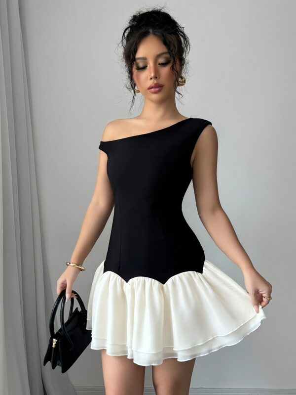 Chic Black Off-Shoulder Asymmetrical Mini Dress for Women - Sleeveless Ruffled Hem, Sweet & Elegant Style for Casual Attire, Parties, and Gatherings, Cute Dresses - Image 19
