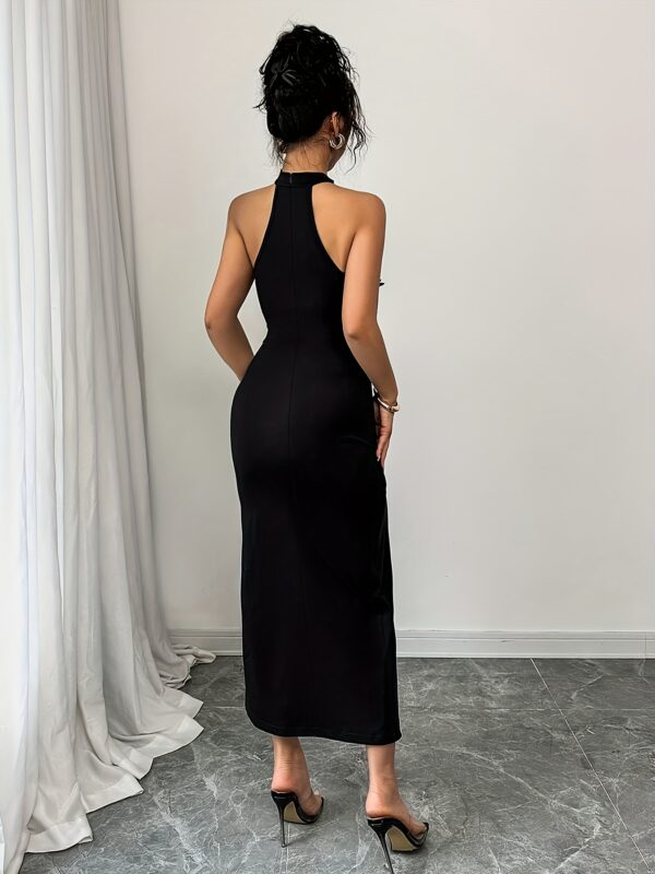 Women's Elegant Halter Neck Bodycon Dress with Lace Embroidery & Side Slit - Sexy Bohemian Night Out Party Dress for Weddings, Dates, Holidays - Machine Washable Solid Color Spring Summer Fall Attire, Special Occasion Wear, Sleek Silhouette - Image 2