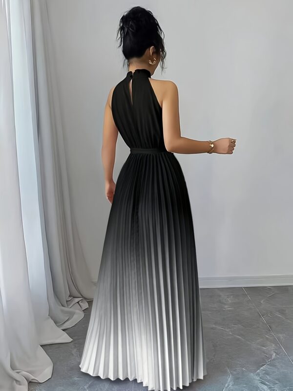 Elegant Gradient A-Line Midi Dress with Ruffle Detail, Tie Waist & Pleated Design - Sleeveless Round Neck for Women - Spring/Summer Collection, Cute Dress - Image 6