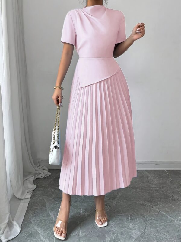 Elegant Light Blue Derby Ribbons Dress for Women - Sleeveless A-Line Midi with Ruffled Hem, Perfect for Spring & Summer Commute and Vacation - Image 2