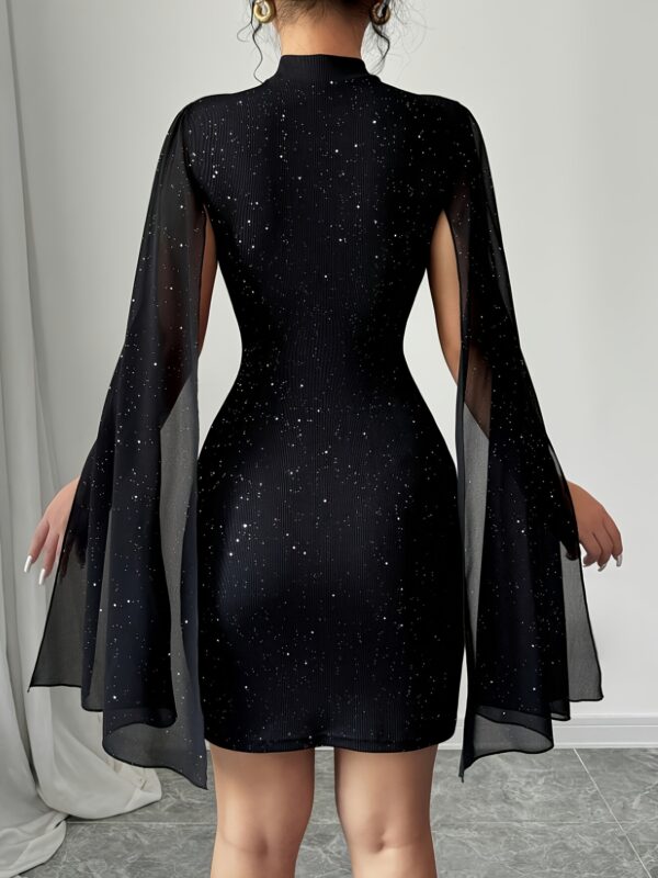 Women's Stand Collar Cape Glitter Party Mini Dress - Image 5