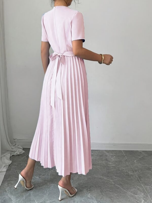 Elegant Light Blue Derby Ribbons Dress for Women - Sleeveless A-Line Midi with Ruffled Hem, Perfect for Spring & Summer Commute and Vacation - Image 5