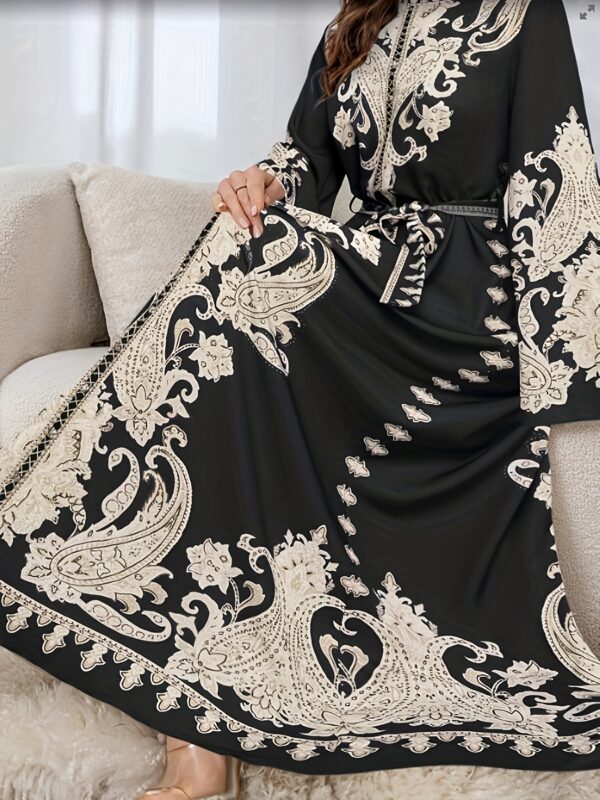 25 New Bohemian Style Elegant Women's Bow Tie Ethnic Print Long Dress - Perfect for Daily Wear, Commuting, Wedding Season, Vacation, and Party Outfits - Image 11