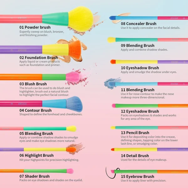 Docolor Colorful Makeup brushes set Cosmetic Foundation Powder Blush Eyeshadow Face Kabuki Blending Make up Brushes Beauty Tool - Image 6