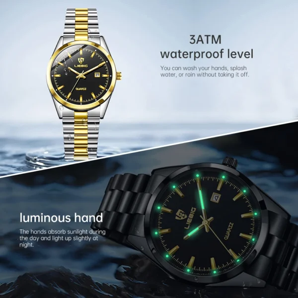 Fashion Luxury Stainless Steel Quartz Wristwatch Classic Business Date Waterproof Luminous Stainless Steel Men Quartz Wristwatch - Image 4