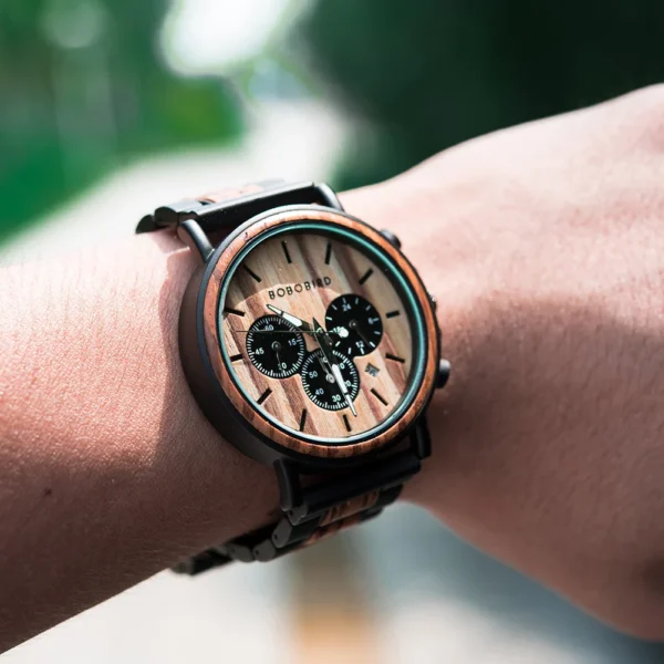 BOBOBIRD Luxury Men Watch Top Quartz Chronograph Personalized Wristwatch Timepiece Metal Wooden Strap Gift Box relogio masculino - Image 3