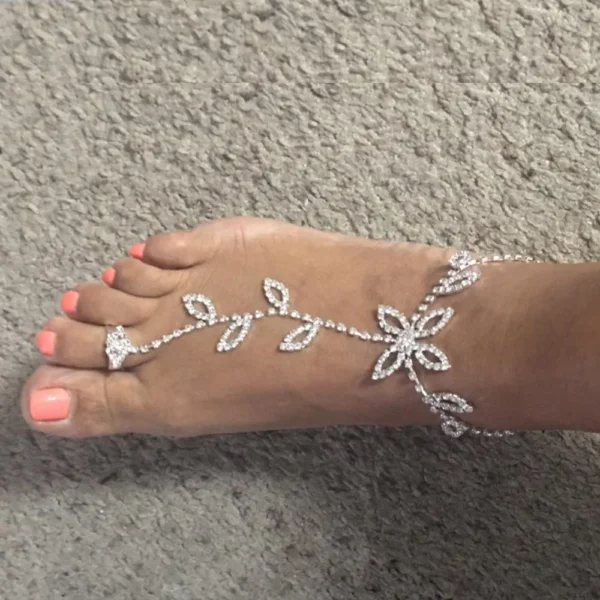 Stonefans Summer 1Pcs Rhinestone Leaf Finger Anklet for Women Luxury Silver Color Leaf Hand Harness Bracelet Jewelry Gift - Image 3