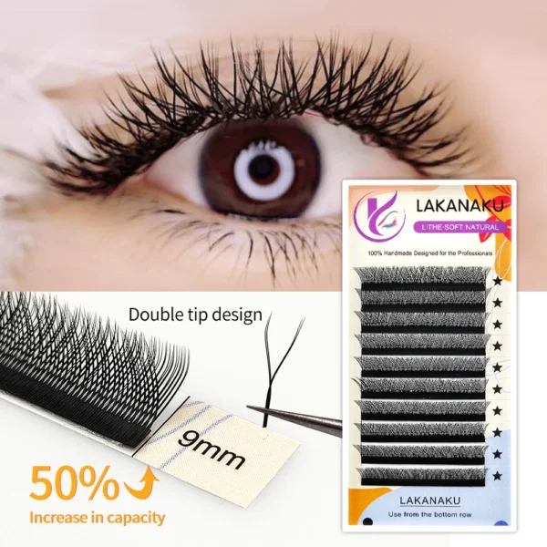 LAKANAKU Cilios YY Eyelashes Extensions 6 Trays Eyelashes 0.07 C D 8-12 Mix YY Lashes Natural Soft Premade Fans Faux Cilios - Image 2