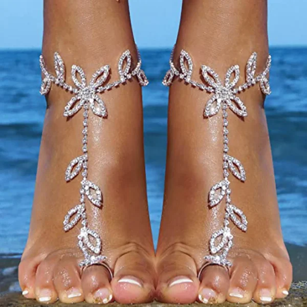 Stonefans Summer 1Pcs Rhinestone Leaf Finger Anklet for Women Luxury Silver Color Leaf Hand Harness Bracelet Jewelry Gift - Image 5