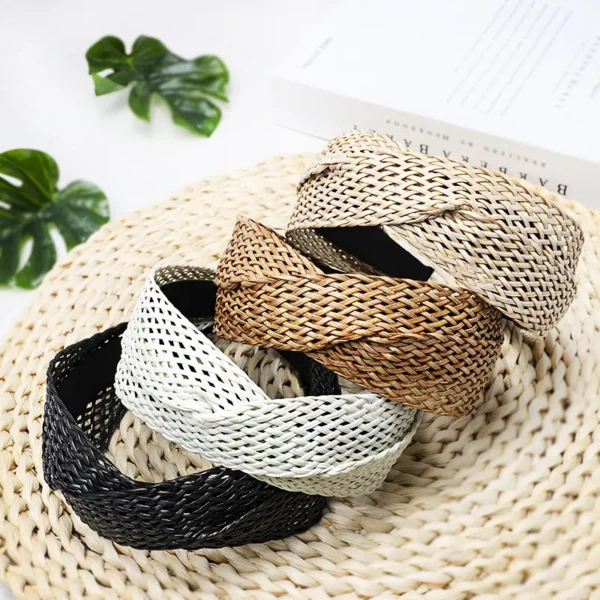 Beach Style Straw Headband Bohe Hair Band Weaving Cross Hair Hoop Summer Women Hairband Wide-Brimmed Headwear Hair Accessories - Image 5
