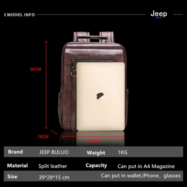 JEEP BULUO Trend Casual Laptop Bags High Capacity Feature Backpack Computer New Men's Bag Travel Split Leather Bags For Man - Image 2