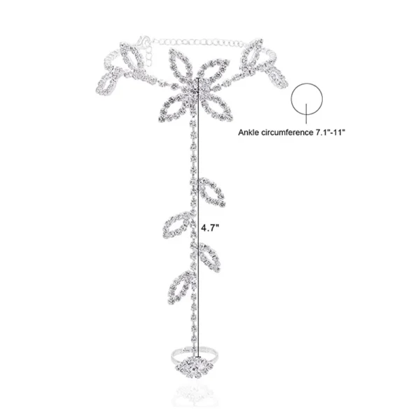 Stonefans Summer 1Pcs Rhinestone Leaf Finger Anklet for Women Luxury Silver Color Leaf Hand Harness Bracelet Jewelry Gift - Image 4