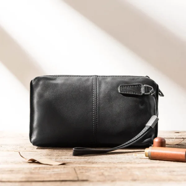 AETOO AETOO Men's handbags, men's leather soft leather casual handbags, long zip-up wallets, leather mobile phone bags - Image 3
