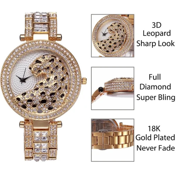 MISSFOX Women Quartz Watch Fashion Bling Casual Ladies Watch Female Quartz Gold Watch Crystal Diamond Leopard For Women Clock - Image 3