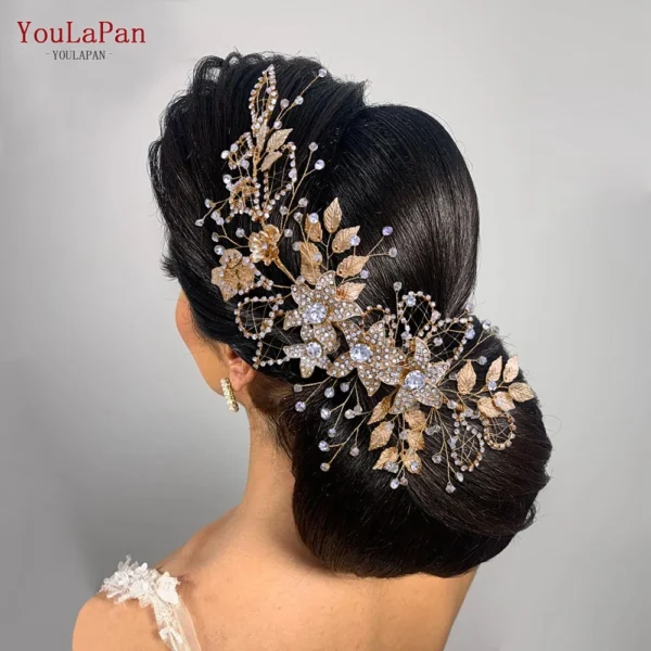 YouLaPan Wedding Headband Alloy Flower Leaf Hair Tiara Rhinestone Headpiece Bridal Headwear Hair Accessories Head Jewelry HP282 - Image 5