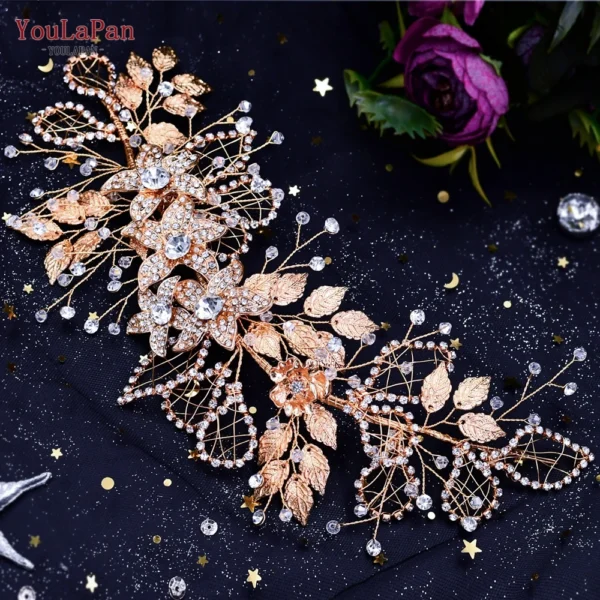YouLaPan Wedding Headband Alloy Flower Leaf Hair Tiara Rhinestone Headpiece Bridal Headwear Hair Accessories Head Jewelry HP282 - Image 6
