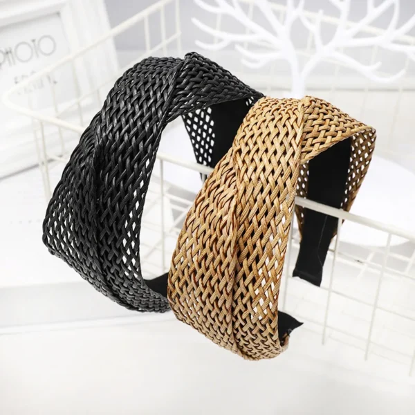 Beach Style Straw Headband Bohe Hair Band Weaving Cross Hair Hoop Summer Women Hairband Wide-Brimmed Headwear Hair Accessories - Image 3