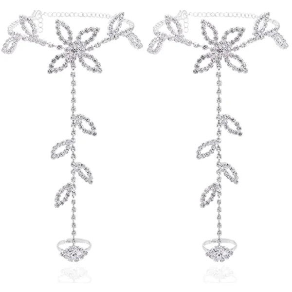 Stonefans Summer 1Pcs Rhinestone Leaf Finger Anklet for Women Luxury Silver Color Leaf Hand Harness Bracelet Jewelry Gift - Image 2