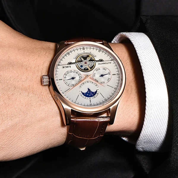 LIGE Brand Classic Mens Retro Watches Automatic Mechanical Watch Tourbillon Clock Genuine Leather Waterproof Military Wristwatch - Image 5