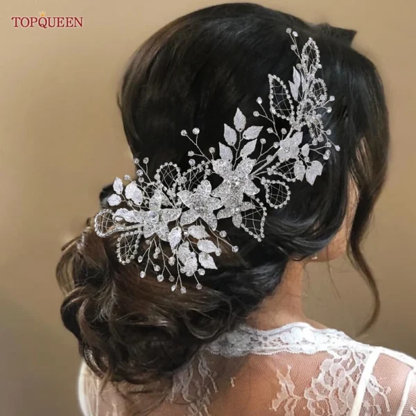 YouLaPan Wedding Headband Alloy Flower Leaf Hair Tiara Rhinestone Headpiece Bridal Headwear Hair Accessories Head Jewelry HP282 - Image 3