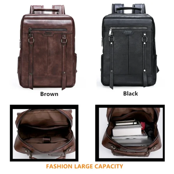 JEEP BULUO Trend Casual Laptop Bags High Capacity Feature Backpack Computer New Men's Bag Travel Split Leather Bags For Man - Image 5