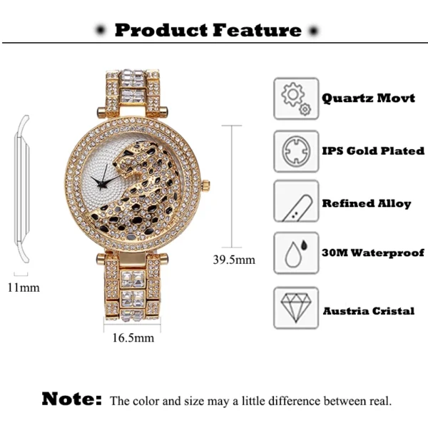 MISSFOX Women Quartz Watch Fashion Bling Casual Ladies Watch Female Quartz Gold Watch Crystal Diamond Leopard For Women Clock - Image 2