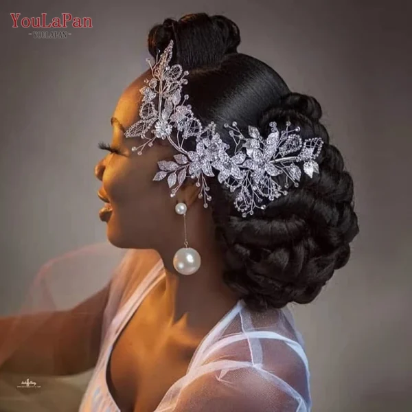 YouLaPan Wedding Headband Alloy Flower Leaf Hair Tiara Rhinestone Headpiece Bridal Headwear Hair Accessories Head Jewelry HP282