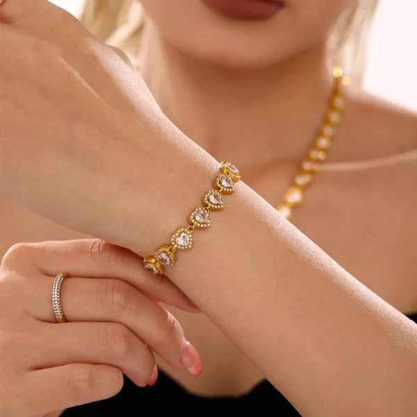 Trendy Stainless Steel Cuban Chain Necklace Bracelet for Women White Zircon Inlaid Luxury Charm Bangle Jewelry Gift - Image 4