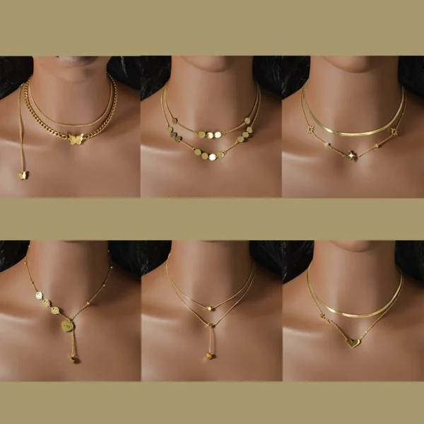 Fashion Gold Plated Layered Necklace Trendy Thin Chain Pendant Dainty Stackable Jewelry Gift for Women Birthday Valentine - Image 2