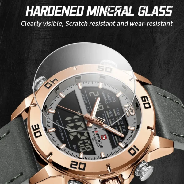 NAVIFORCE Men's Watches Fashion Genuine Leather Band 30M Waterproof Male Quartz Wristwatches Luminous Day and Date Display Clock - Image 5
