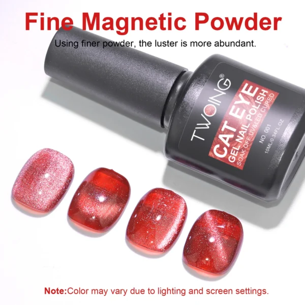 Red Cat Eye Gel Polish – Glossy Magnetic Gel Nail Polish with Holographic 9D Cat Eye Effect, Long-Lasting Soak Off UV LED Gel - Image 3