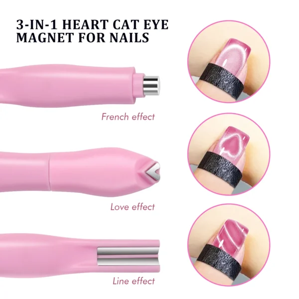 3 in 1 Nail Magnet Tool 3D Love Heart Cat Eye Nail Magnet Double Line Moon Snake Pattern French Nail UV Magnetic Stick Manicure - Image 4
