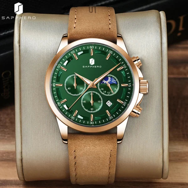 SAPPHERO Men's Business Watches Leather Strap Sports Casual Quartz Men's Watch Classic Waterproof Timepiece 5ATM Wrist Watch