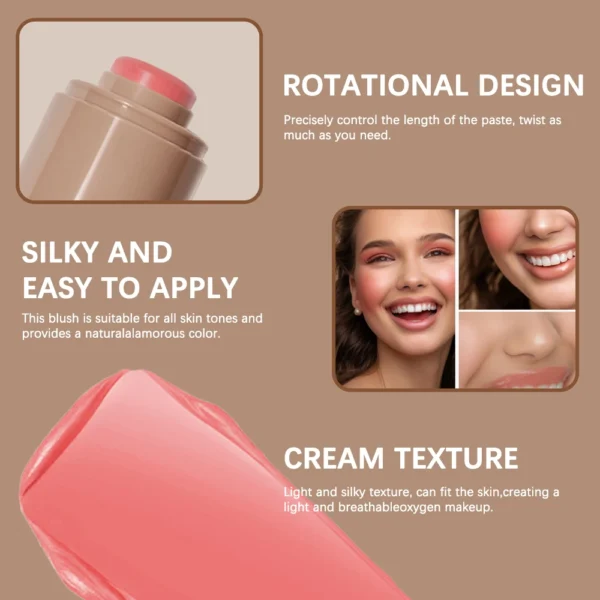 3-in-1Blush Stick Lasting Brightens Facial Cheek Stick Moisturizing Flash Lip Gloss Makeup Lip Gloss Face Rouge - Image 3