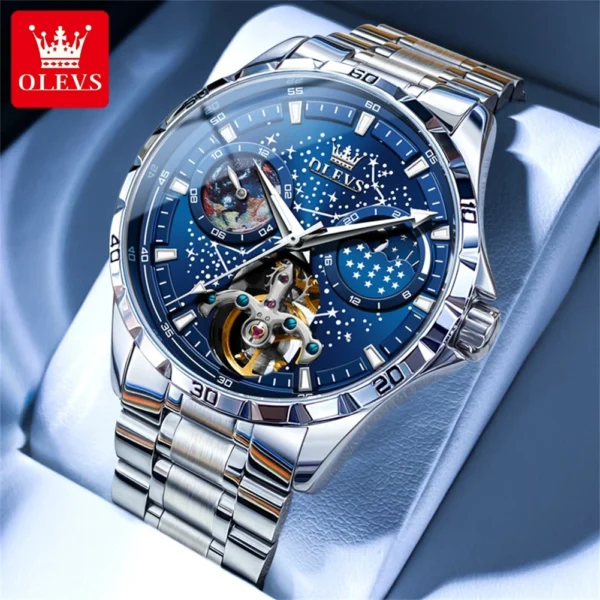 OLEVS 6689 Mechanical Watch for Men Waterproof Luminous Stainless steel Skeleton Automatic Watch