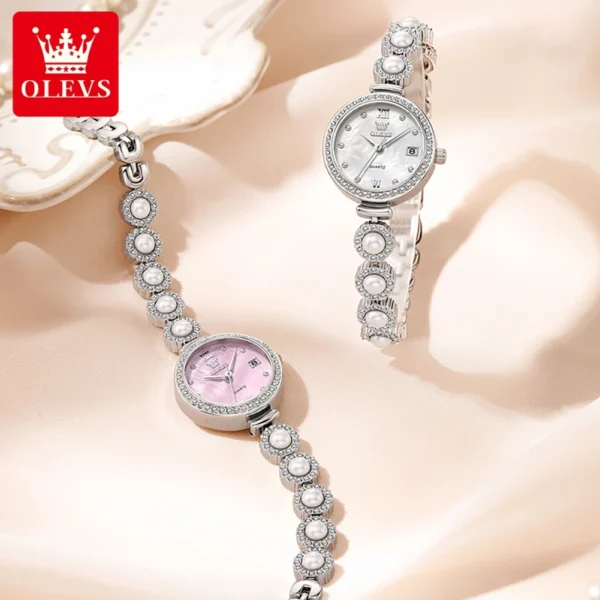 OLEVS 5635 Woman Watch Elegant Brand Quartz Watch Waterproof Pearl Watch Chain Chronograph Date Watches For Woman Original Reloj - Image 6