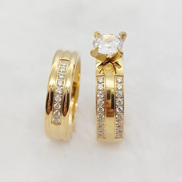 24k Gold Filled 316L Stainless Steel Jewelry Cz Diamond Wedding Rings Sets for Women Girls Ladies Engagement Statement Gifts - Image 2