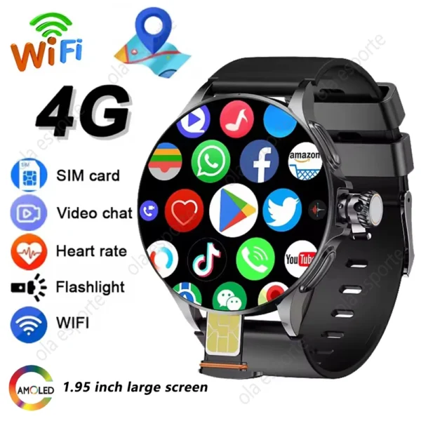 2025 New GT200 Smart Watch Men Women AMOLED Display 4G+32G GPS HD Camera Video Call NFC 4G SIM Card Smartwatch For Xiaomi Huawei