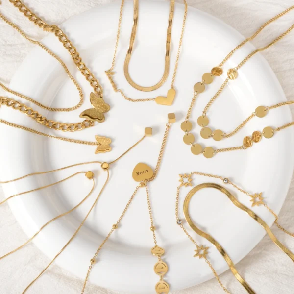 Fashion Gold Plated Layered Necklace Trendy Thin Chain Pendant Dainty Stackable Jewelry Gift for Women Birthday Valentine