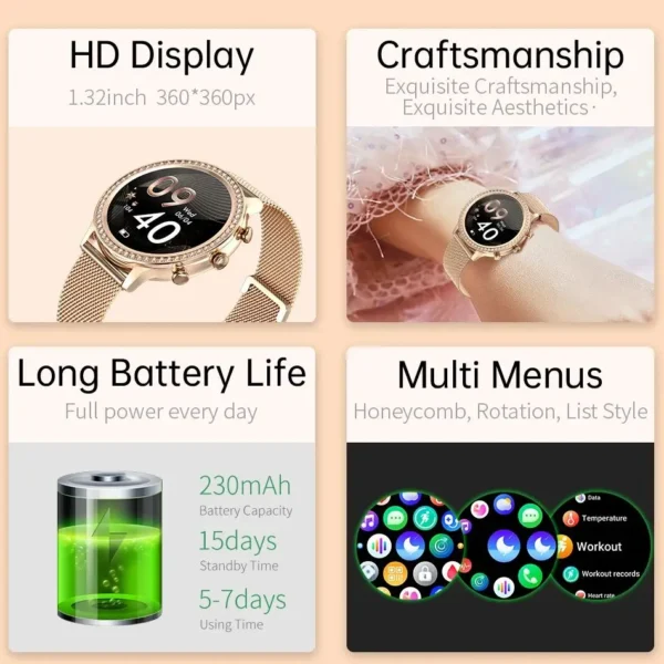 Fashion Luxury Smart Watch Women Bluetooth Call Blood Pressure DIY Custom Sport Fitness Waterproof Smart watches For Women Gift - Image 6