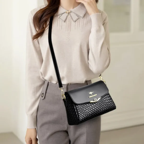 Luxury Handbag Women Bags Designer Pu Leather Knitting Shoulder Messenger Crossbody Bags for Women Mother Bolsa Ladies Hand Bag - Image 4